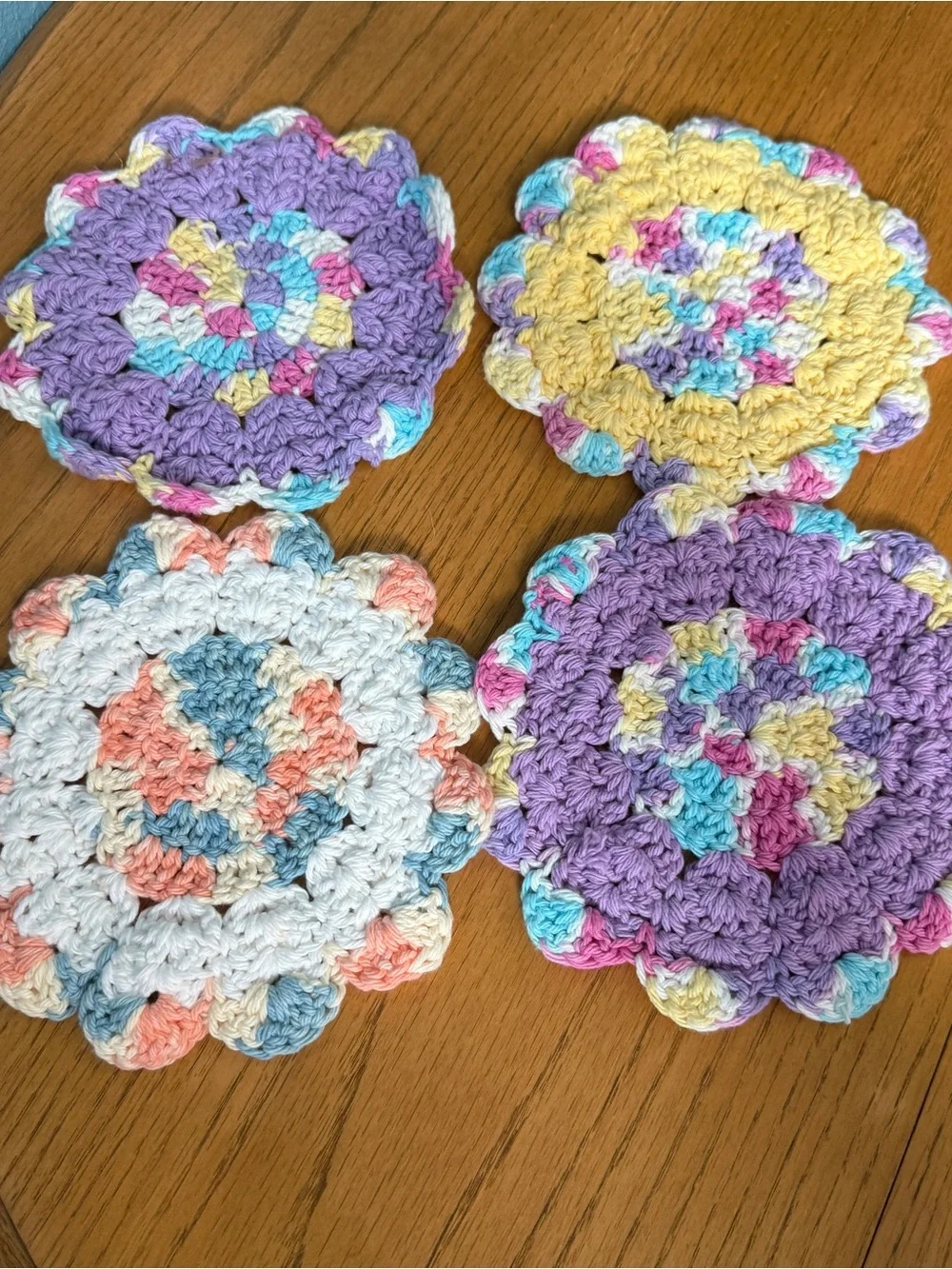 Handmade Crochet Pastel Scalloped Coaster Trivet Lot of 4